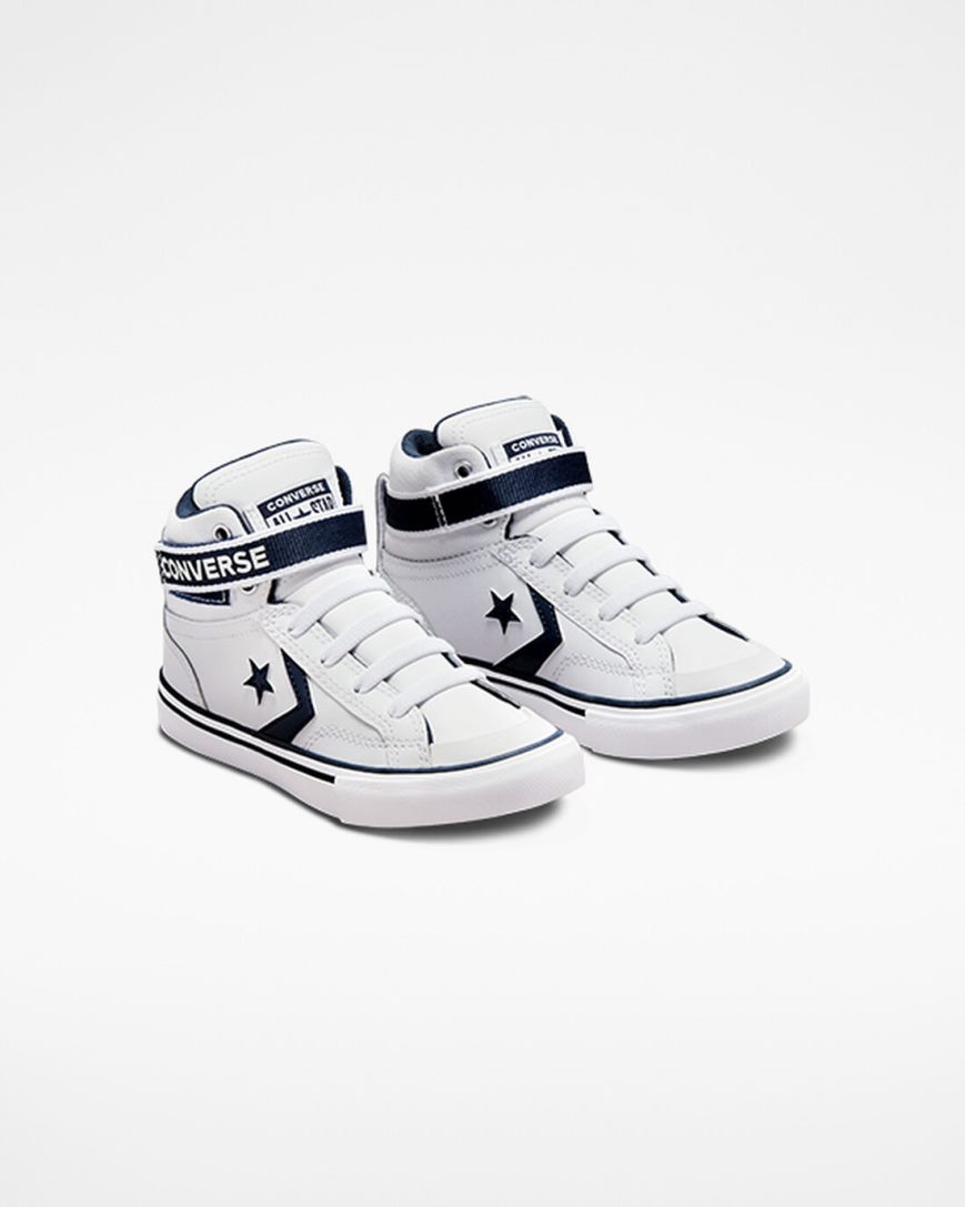 Girls' Converse Pro Blaze Strap Easy-On Varsity Club High Top Shoes White / Navy / White | AU 03469M